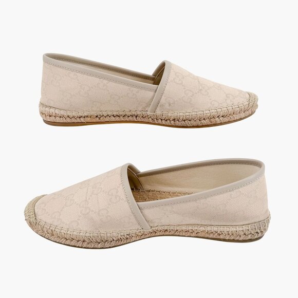 Gucci GG Espadrille Flats EU 38.5 US 8.5 White Gray Monogram Canvas Slip On Shoe - Picture 10 of 13
